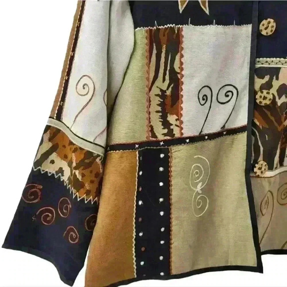 Indigo Moon Art To Wear Vtg Button Front Rayon Linen Cotton Blend Boxy Jacket. - Picture 3 of 9